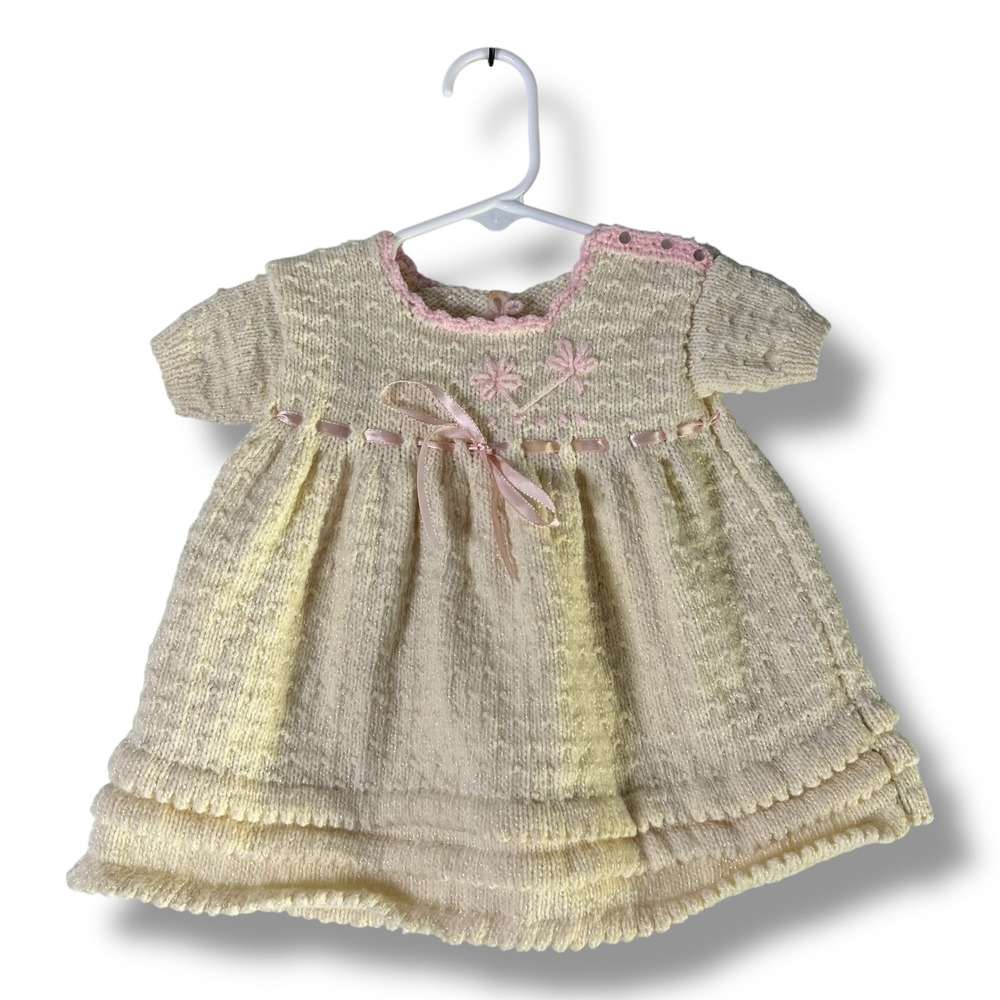 Handmade Girls Sz 12-18 Months? Knit Dress Sparkle‎ Cottagecore Heirloom Vintage